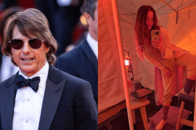 Tom Cruise attends the "Mission Impossible - The Final Reckoning" red carpet at the 78th annual Cannes Film Festival at Palais des Festivals on May 14, 2025 in Cannes, France, Ana de Armas