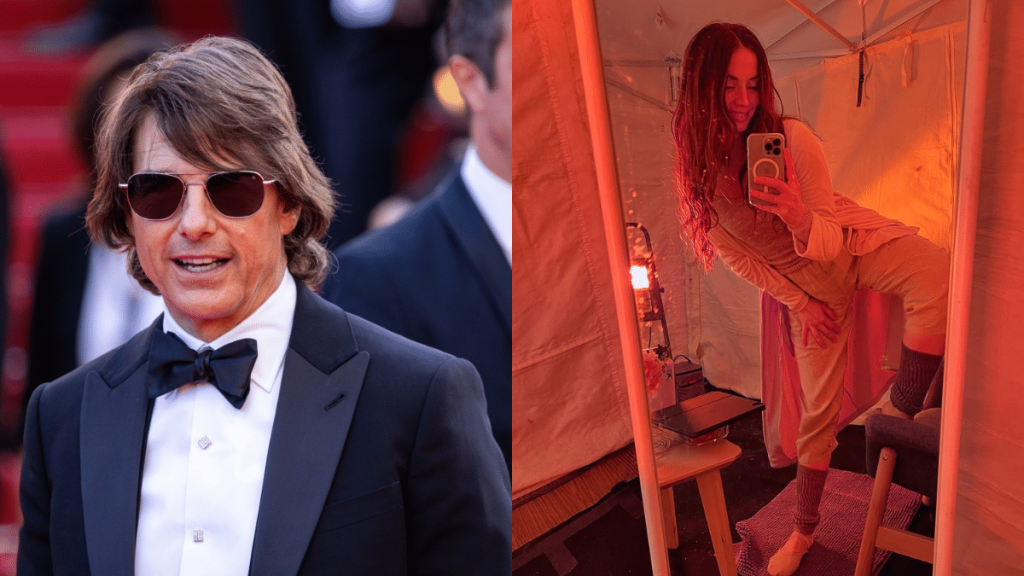 Tom Cruise attends the "Mission Impossible - The Final Reckoning" red carpet at the 78th annual Cannes Film Festival at Palais des Festivals on May 14, 2025 in Cannes, France, Ana de Armas