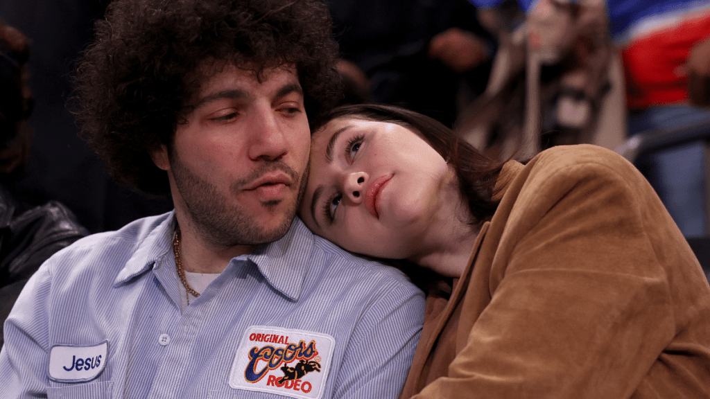 Benny Blanco and Selena Gomez attend the game between the New York Knicks and the Boston Celtics at Madison Square Garden on April 08, 2025 in New York City.