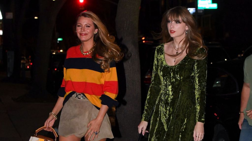 Blake Lively and Taylor Swift attend a private party at Lucalli Pizza restaurant in Brooklyn on January 10, 2024 in New York City.