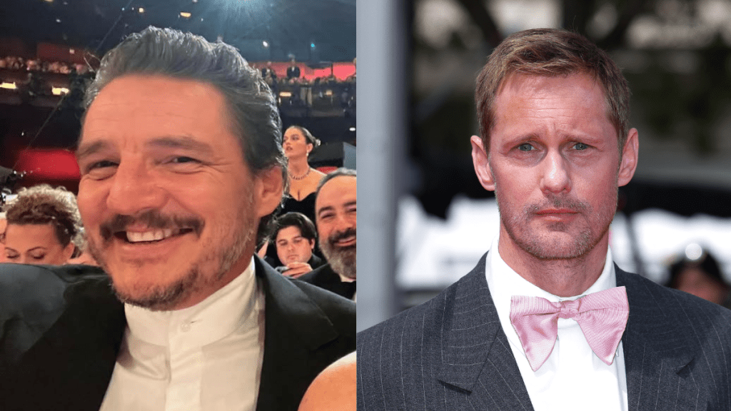 Pedro Pascal, Swedish actor Alexander Skarsgard arrives for the screening of the film "Eagles of the Republic" at the 78th edition of the Cannes Film Festival in Cannes, southern France, on May 19, 2025.