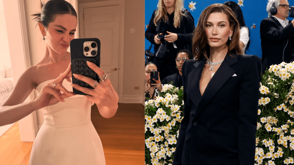 Selena Gomez, Hailey Bieber attends "Superfine: Tailoring Black Style", the 2025 Costume Institute Benefit, at Metropolitan Museum of Art on May 05, 2025 in New York City.