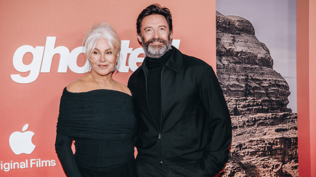 Deborra-Lee Furness and Hugh Jackman at the premiere of "Ghosted" held at AMC Lincoln Square on April 18, 2023 in New York City.