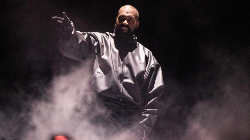 Kanye West performs onstage during the "Vultures 1" playback concert during Rolling Loud 2024