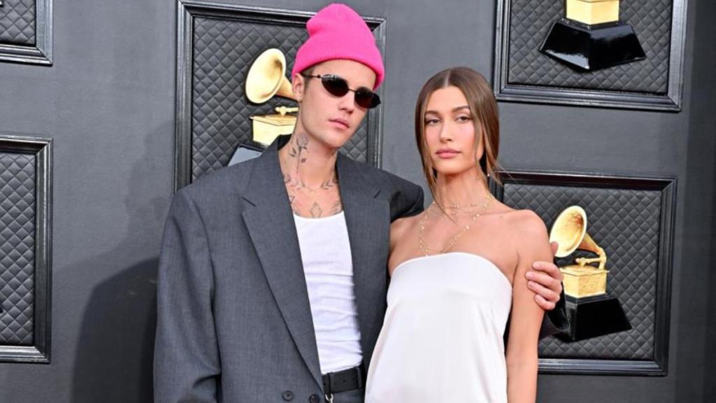 Justin Bieber and Hailey Bieber attend the 64th Annual GRAMMY Awards
