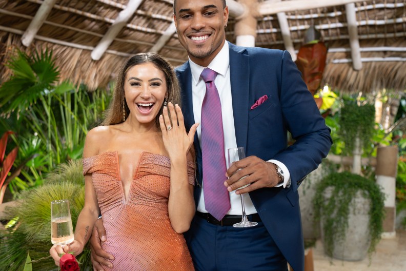 Juliana Pasquarosa and Grant Ellis after the proposal on The Bachelor Season 29