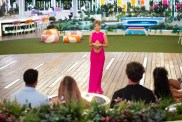 Ariana Madix in a pink dress on Love Island USA