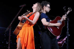 Taylor Swift and Jack Antonoff perform onstage during "Taylor Swift | The Eras Tour"