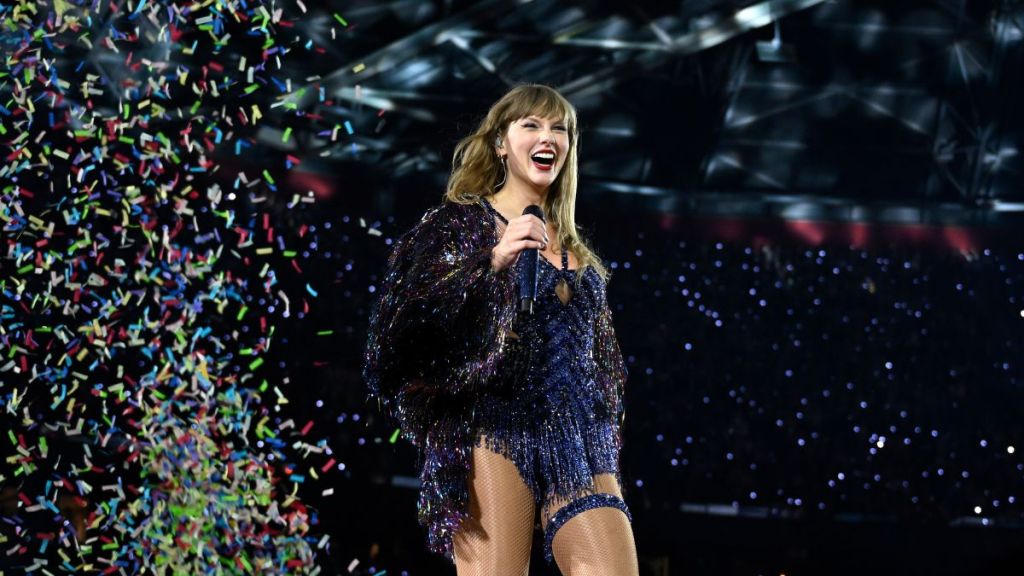 Taylor Swift performs onstage during "Taylor Swift | The Eras Tour" at Johan Cruijff Arena on July 04, 2024 in Amsterdam, Netherlands.