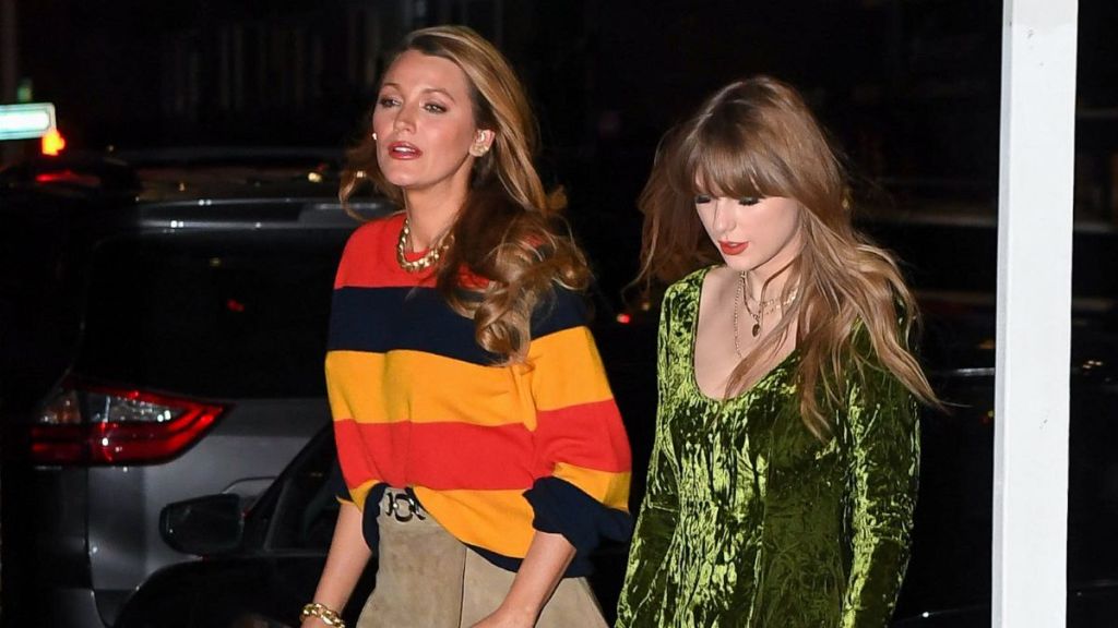 Blake Lively and Taylor Swift attend a private party at Lucalli Pizza restaurant in Brooklyn on January 10, 2024 in New York City.