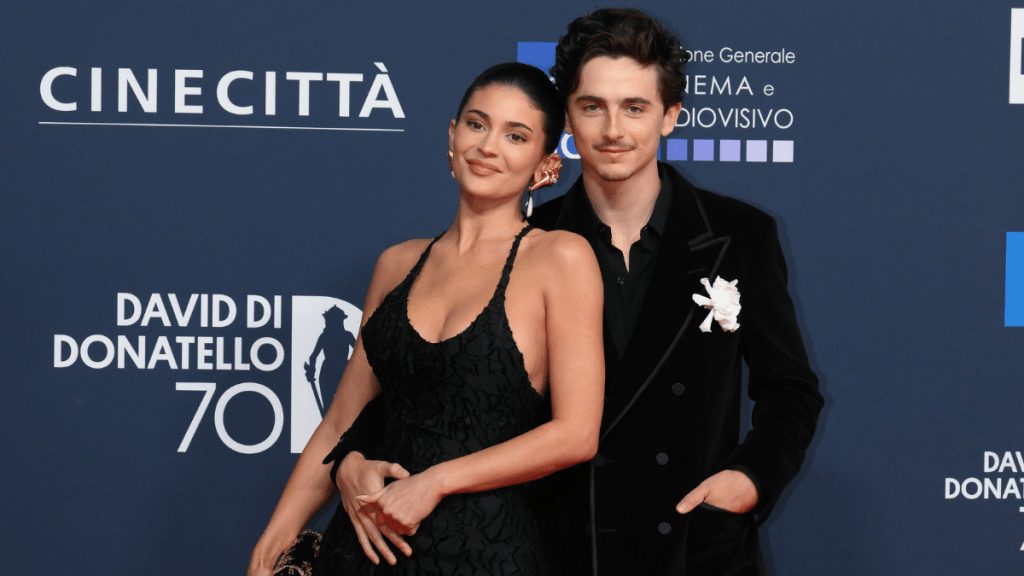 American entrepreneur and socialite Kylie Jenner and American actor Timothée Chalamet during the red carpet for 2025 David di Donatello awards ceremony, at Teatro 5 in Cinecittà. Rome (Italy), May 7th, 2025