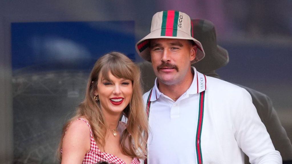 Taylor Swift and Travis Kelce are seen at the Men's Final between Fritz and Sinner at the 2024 US Open Tennis Championships on September 08, 2024 in New York City.
