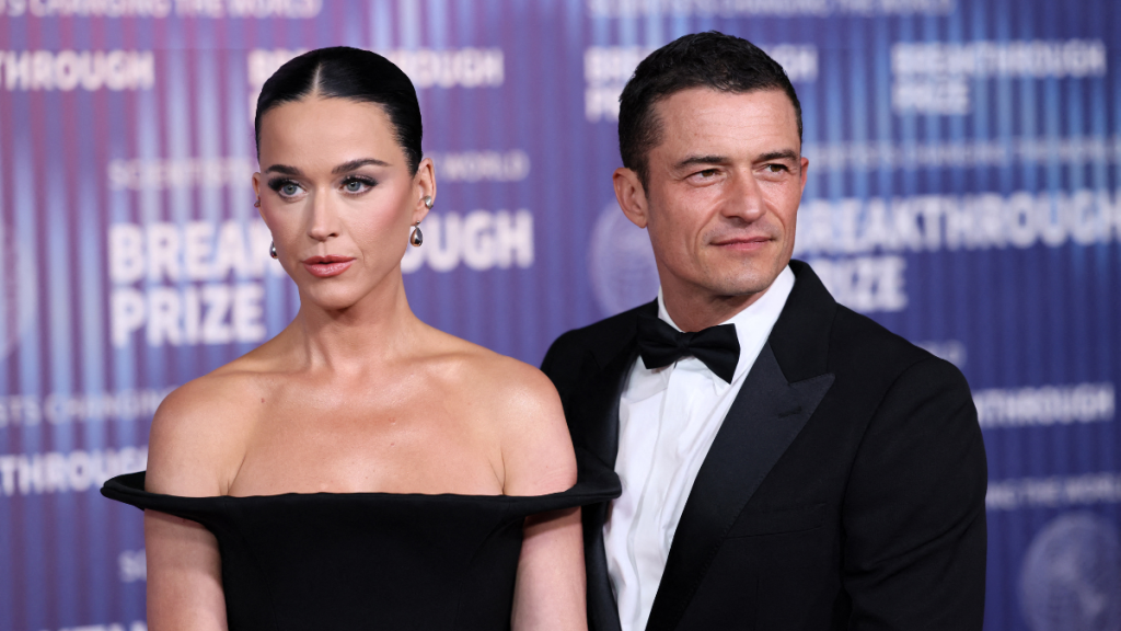 US singer Katy Perry (L) and English actor Orlando Bloom arrive at the Tenth Breakthrough Prize Ceremony at the Academy Museum of Motion Pictures in Los Angeles, California, on April 13, 2024.