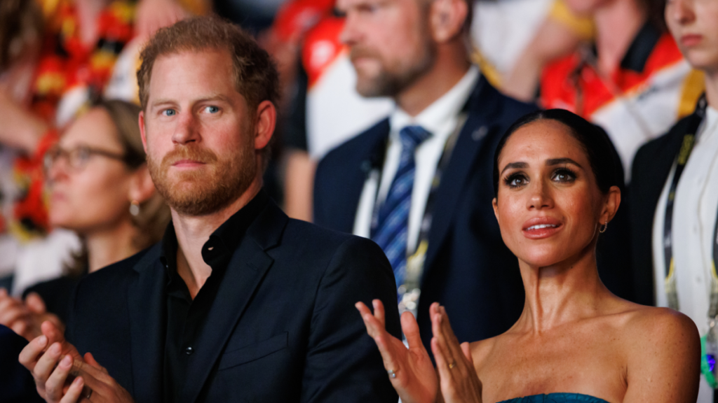 Prince Harry, Duke of Sussex and Meghan, Duchess of Sussex are seen during the closing ceremony of the Invictus Games Düsseldorf 2023 at Merkur Spiel-Arena on September 16, 2023 in Duesseldorf, Germany.