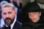 Shia LaBeouf attends the "Megalopolis" red carpet during the 77th Annual Cannes Film Festival at Palais des Festivals on May 16, 2024 in Cannes, France, Timothée Chalamet