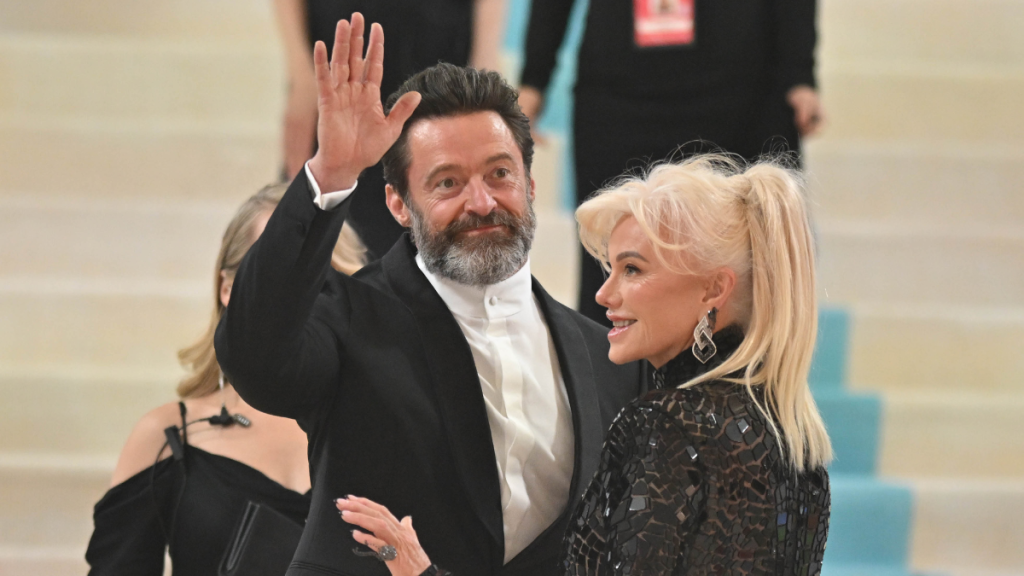 Hugh Jackman and Debora-Lee Furness are seen at The 2023 Met Gala Celebrating "Karl Lagerfeld: A Line Of Beauty" at The Metropolitan Museum of Arton May 1, 2023 in New York City.