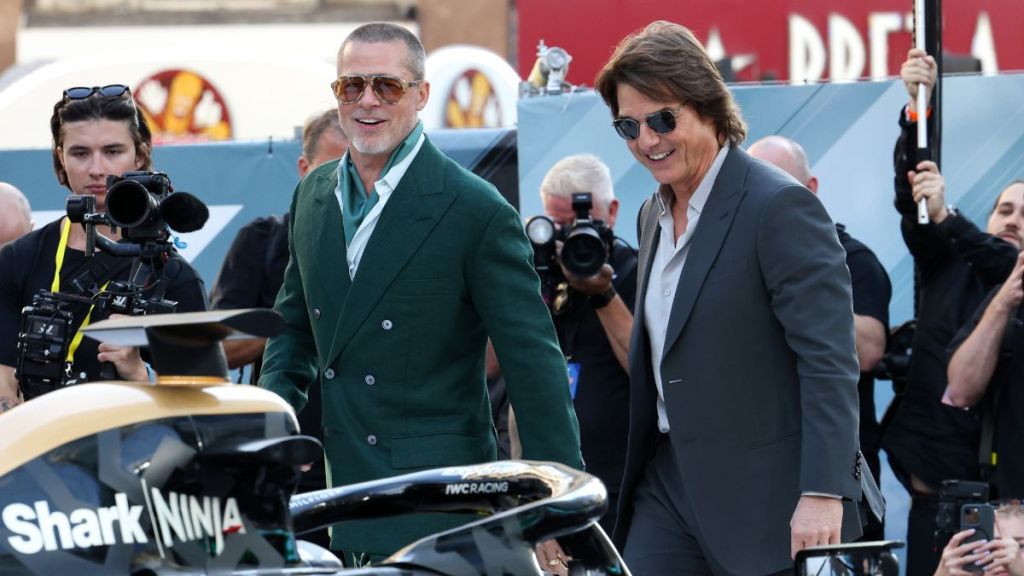 Brad Pitt and Tom Cruise attend the European Premiere of F1 ® The Movie at Cineworld, Leicester Square on June 23, 2025 in London, England.