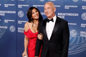 Lauren Sanchez and Jeff Bezos attend the 2025 Breakthrough Prize Ceremony at Barker Hangar on April 05, 2025 in Santa Monica, California.