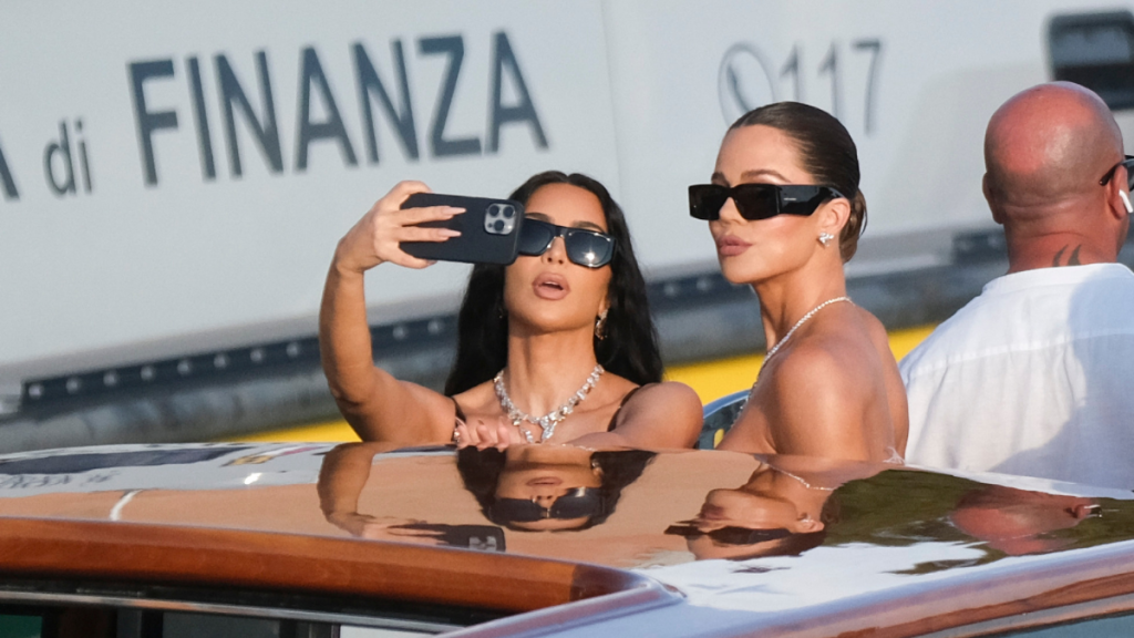 Kim Kardashian and Khloè Kardashian are seen heading to the Jeff Bezos and Lauren Sánchez wedding on June 27, 2025 in Venice, Italy.