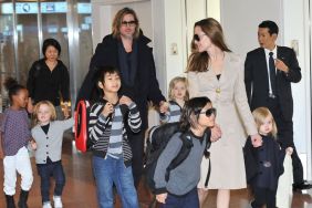 Brad Pitt, Angelina Jolie and their six children Maddox, Pax, Zahara, Shiloh, Knox, and Vivienne arrive at Haneda International Airport on November 8 in Tokyo, Japan