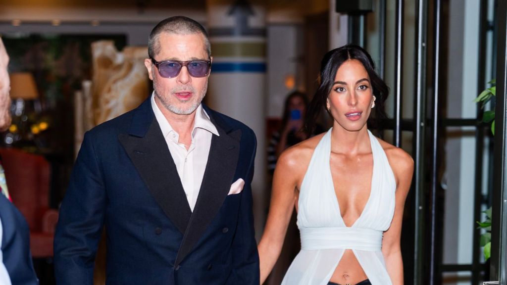 Brad Pitt and Ines de Ramon are seen in Midtown on June 16, 2025 in New York City.