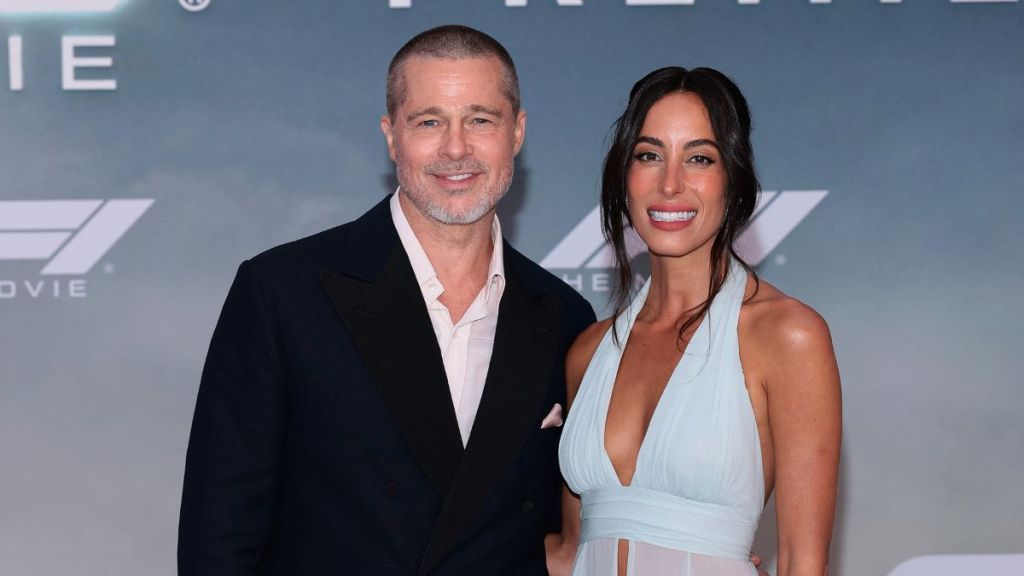 Brad Pitt and Ines de Ramon attend the Apple Original Films & Warner Bros. Pictures "F1" World Premiere in Times Square on June 16, 2025 in New York City