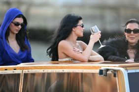 Kendall Jenner (L), US television personality Kris Jenner (R) and US Kylie Jenner leave the Gritti Palace Hotel for a party on the third day of the wedding of US Amazon founder Jeff Bezos with Lauren Sanchez, in Venice on June 28, 2025