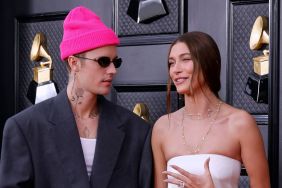 Justin Bieber and Hailey Bieber attend the 64th Annual GRAMMY Awards at MGM Grand Garden Arena on April 03, 2022 in Las Vegas, Nevada