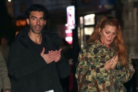 Justin Baldoni and Blake Lively are seen on the set of 'It Ends with Us' on January 12, 2024 in Jersey City, New Jersey