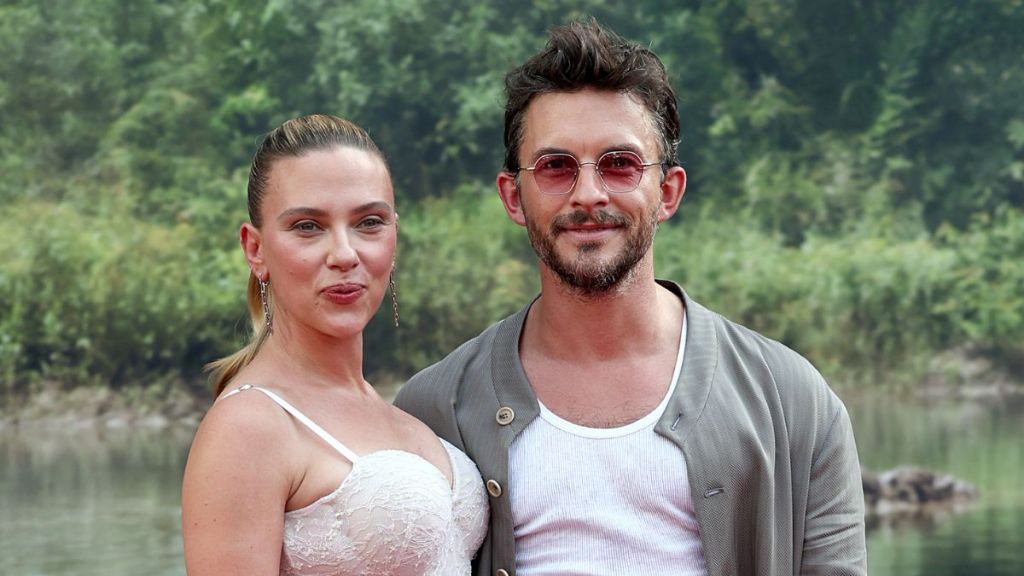Scarlett Johansson and Jonathan Bailey attend the "Jurassic World Rebirth" New York Premiere at Lincoln Center on June 23, 2025 in New York City
