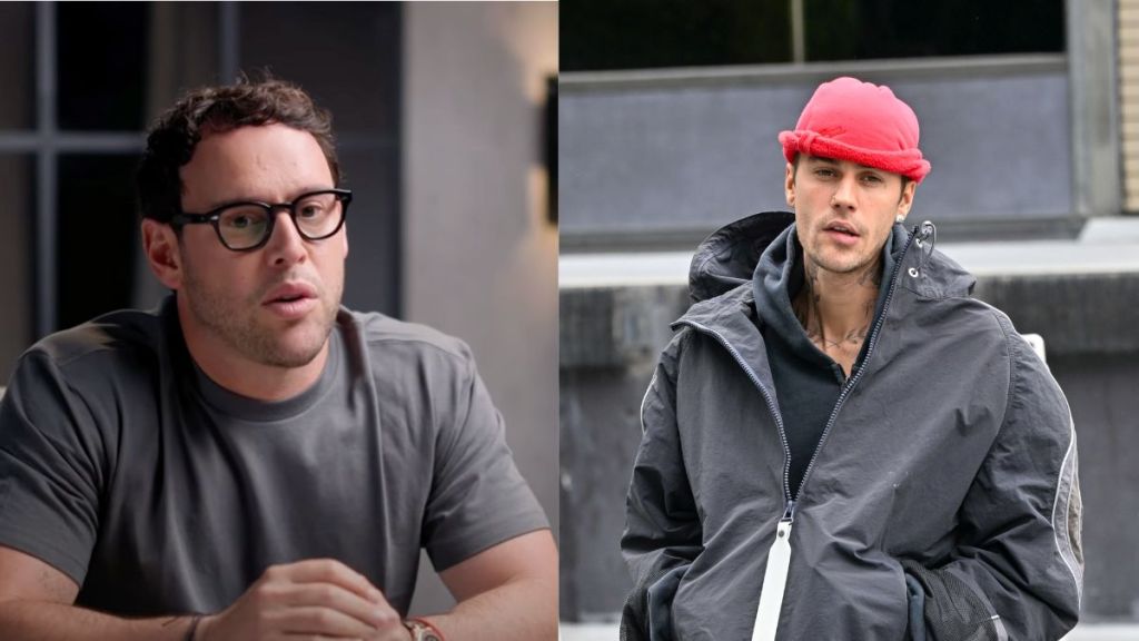 Scooter Braun on 'The Diary of a CEO' podcast, Justin Bieber is seen on April 15, 2025 in Los Angeles