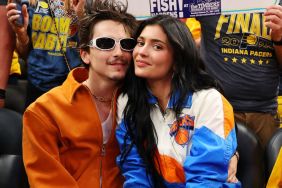 Timothee Chalamet and Kylie Jenner attend Game Six of the Eastern Conference Finals of the 2025 NBA Playoffs between the New York Knicks and the Indiana Pacers at Gainbridge Fieldhouse on May 31, 2025 in Indianapolis, Indiana.