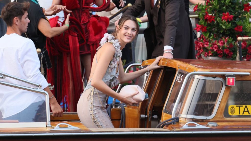 Vittoria Ceretti is sighting ahead of Jeff Bezos and Lauren Sanchez Wedding at Hotel Gritti on June 26, 2025 in Venice, Italy