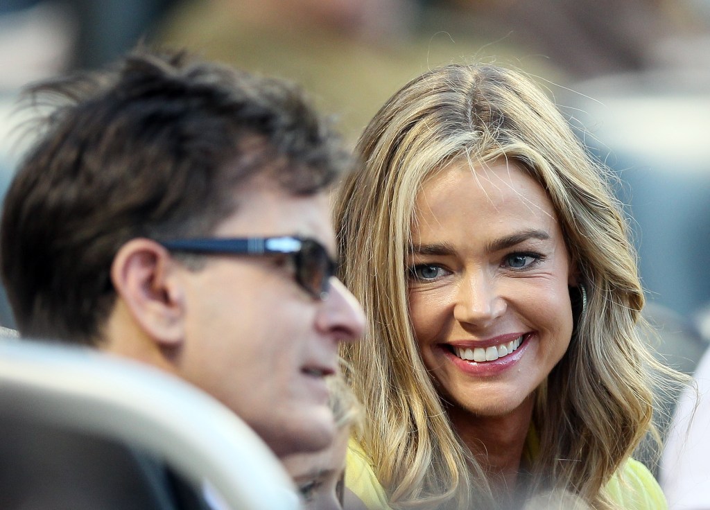 Denis Richards and Charlie Sheen at a Mets Game in 2012