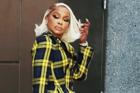 Phaedra Parks in a yellow and blue plaid suit, posing outside The View studios