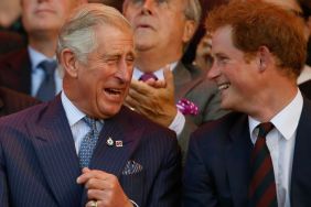 Prince Charles, Prince of Wales and Prince Harry (R) laugh during the opening ceremony of the Invictus Games at the Queen Elizabeth Park on September 10, 2014 in east London, England