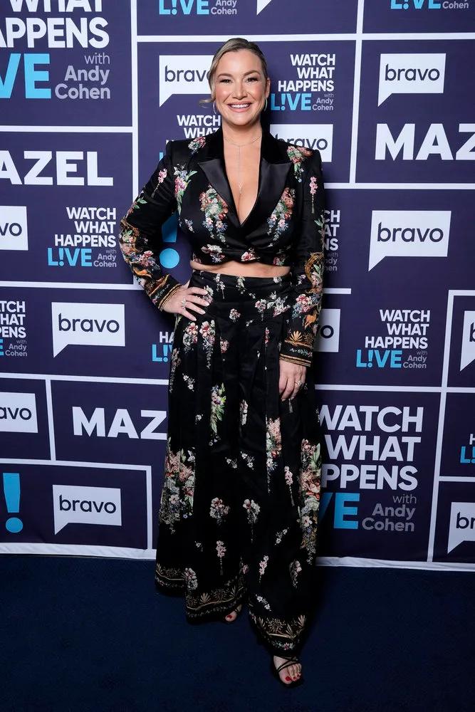 Hannah Ferrier in a floral dress backstage at Watch What Happens Live