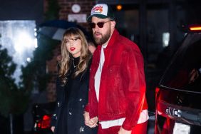 Taylor Swift (L) and Travis Kelce are seen in the Meatpacking District on December 28, 2024 in New York City.