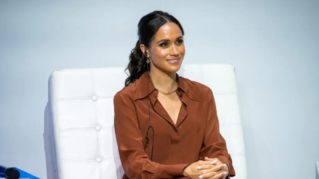 Meghan, Duchess of Sussex, during a forum about digital responsibility at EAN University during a visit around Colombia on August 15, 2024 in Bogota, Colombia.