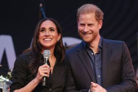 Prince Harry, Duke of Sussex and Meghan, Duchess of Sussex speak on stage at the "Friends @ Home Event" at the Station Airport during day three of the Invictus Games Düsseldorf 2023 on September 12, 2023 in Duesseldorf, Germany.