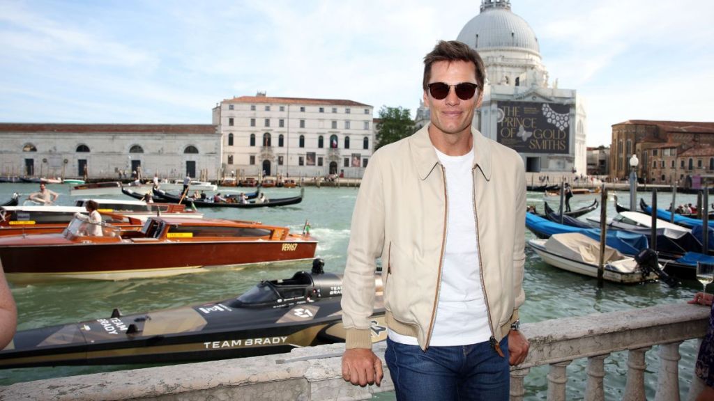 Tom Brady poses at the E1 Venice GP 2024 on May 10, 2024 in Venice, Italy.