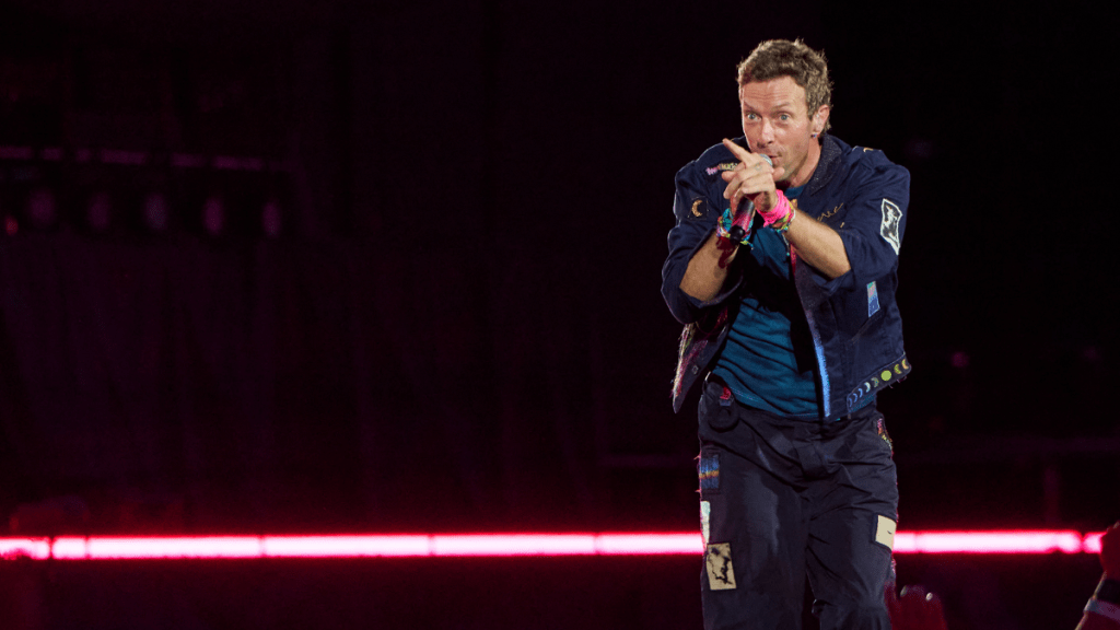 Chris Martin of Coldplay performs at Rogers Stadium on July 07, 2025 in Toronto, Ontario.