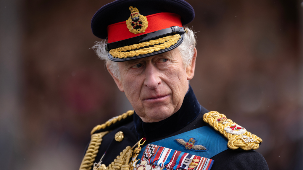 King Charles III inspects the 200th Sovereign's parade at Royal Military Academy Sandhurst on April 14, 2023 in Camberley, England. The parade marks the end of 44 weeks of training for 171 Officer Cadets. It is the first time King Charles III has inspected Sovereign's Parade at Sandhurst since becoming Monarch.