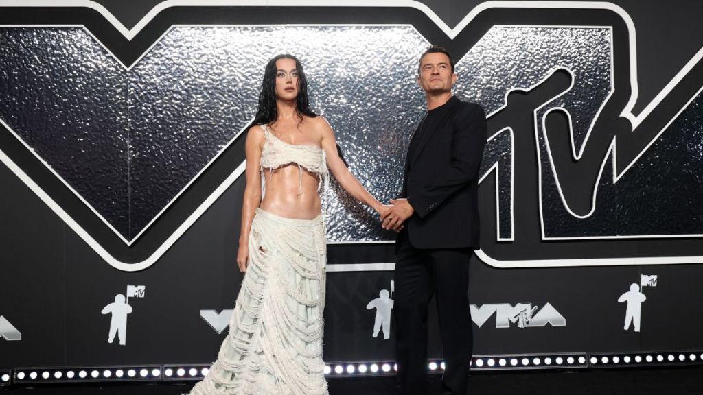 Katy Perry and Orlando Bloom attend the 2024 MTV Video Music Awards at UBS Arena on September 11, 2024 in Elmont, New York