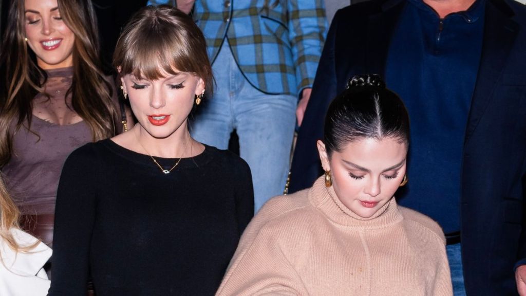 aylor Swift (L) and Selena Gomez are seen in NoHo on November 04, 2023 in New York City.