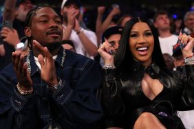 NFL Player Stefon Diggs and rapper Cardi B sits court-side during the first quarter in Game Four of the Eastern Conference Second Round NBA Playoffs between the Boston Celtics and the New York Knicks at Madison Square Garden on May 12, 2025 in New York City.