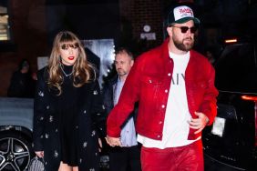 Taylor Swift (L) and Travis Kelce are seen in the Meatpacking District on December 28, 2024 in New York City