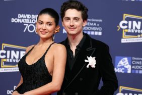 Timothée Chalamet and Kylie Jenner attend the red carpet during the 70th David Di Donatello at Cinecittà Studios on May 07, 2025 in Rome, Italy