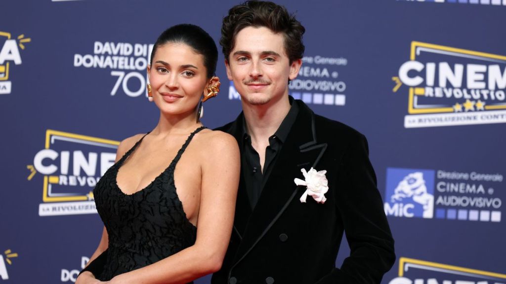 Timothée Chalamet and Kylie Jenner attend the red carpet during the 70th David Di Donatello at Cinecittà Studios on May 07, 2025 in Rome, Italy