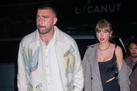 Travis Kelce and Taylor Swift arrive at SNL Afterparty on October 15, 2023 in New York City